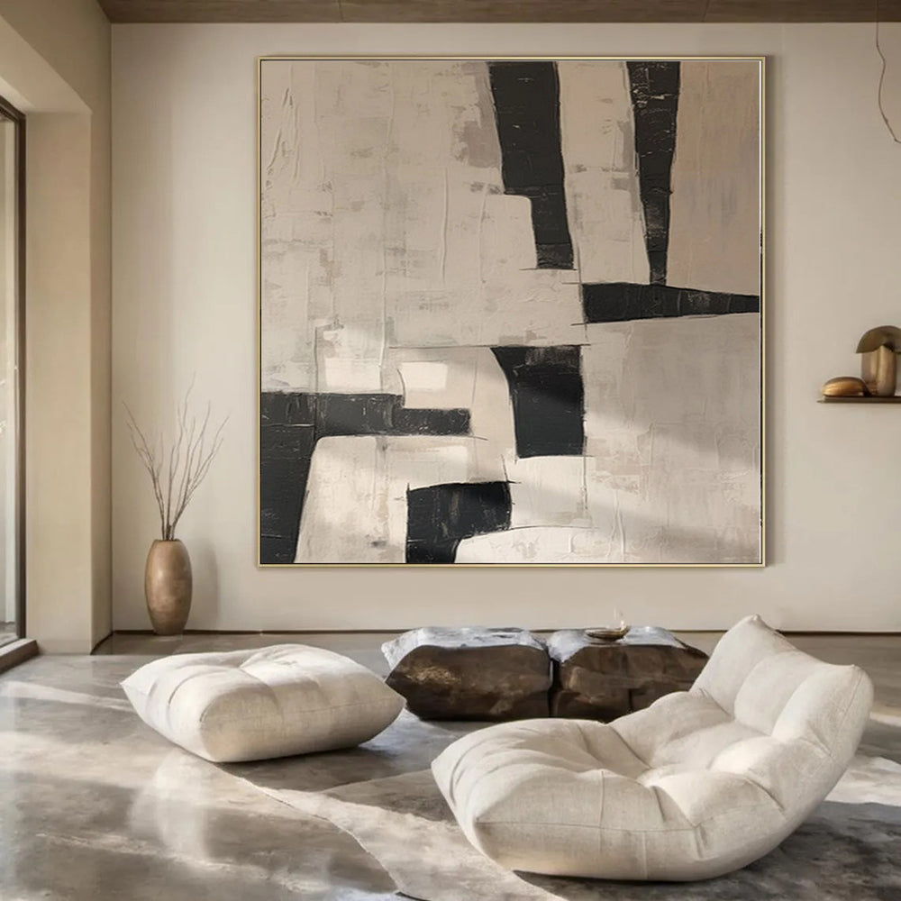 “Black - White Geometric Abstract” - Bold Abstract Painting On Canvas PS0123