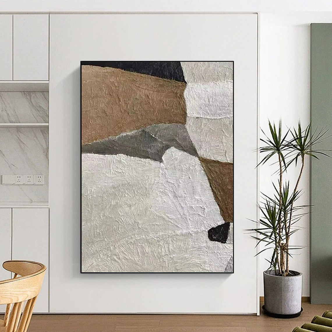“Brown - Grey - White Textured Collage” - Mixed - Media Abstract Painting On Canvas PT1140