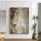 “Gray - Gold Abstract” - Industrial Abstract Painting On Canvas PS0086