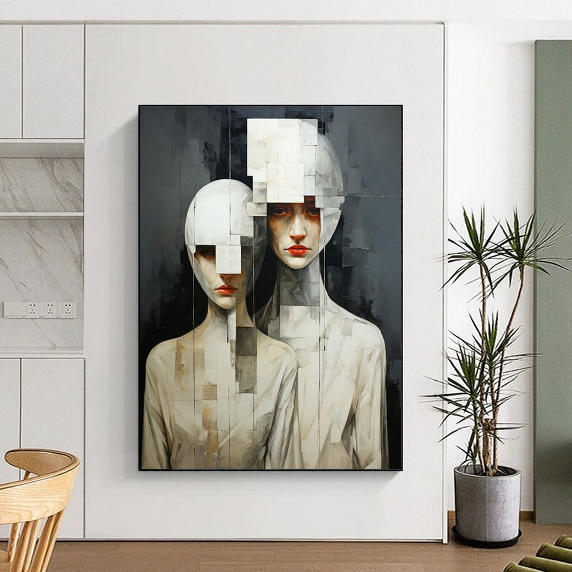 “Monochrome Fragmented Figures” - Surrealist Painting On Canvas PT2203