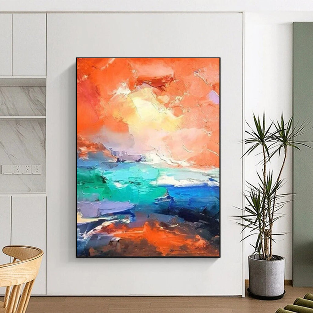 Vibrant Orange - Blue Abstract, Expressionistic Wave, Kandinsky - Inspired, Painting On Canvas PT2114