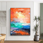 Vibrant Orange - Blue Abstract, Expressionistic Wave, Kandinsky - Inspired, Painting On Canvas PT2114