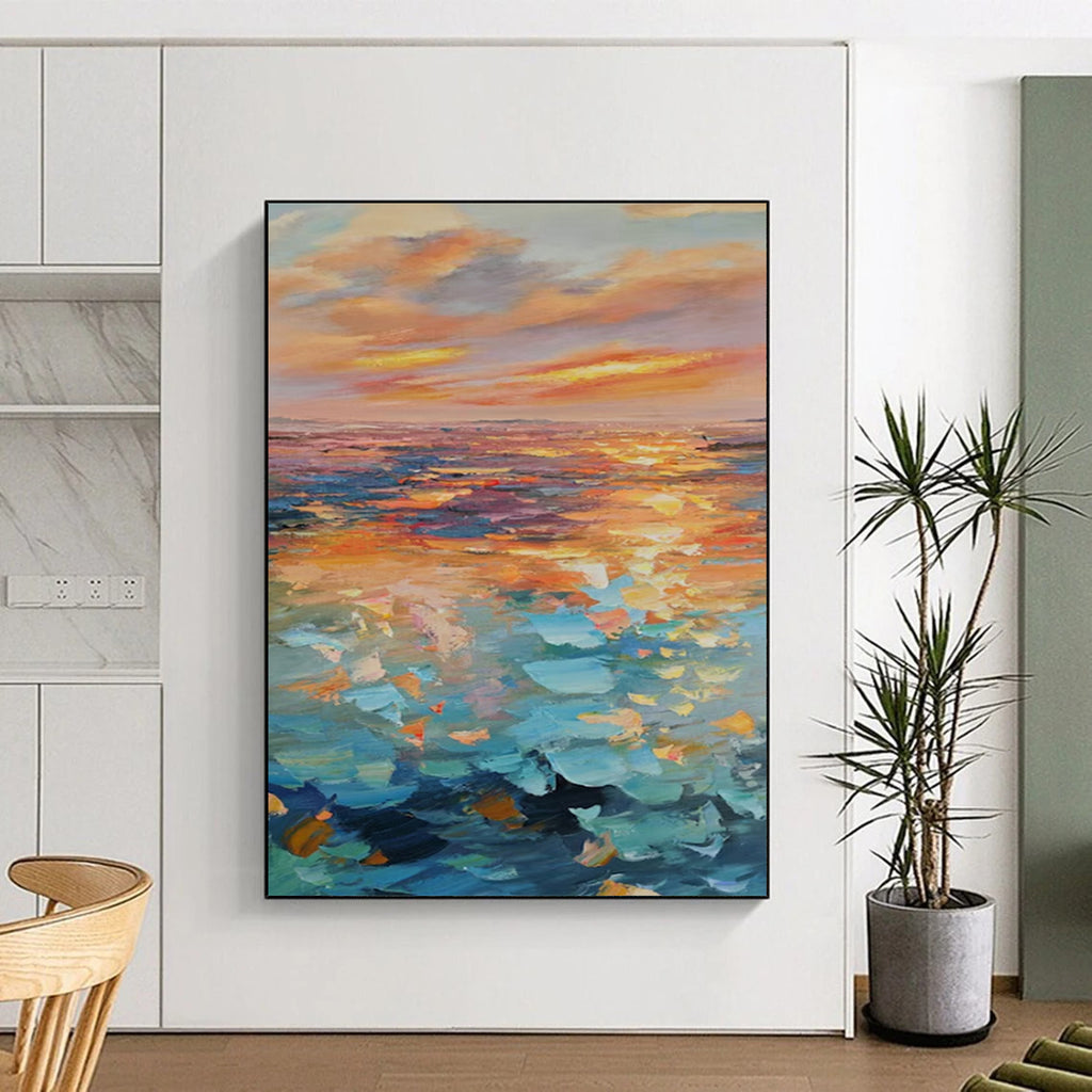 “Colorful Sunset Sea” - Impressionist Painting On Canvas PT2204