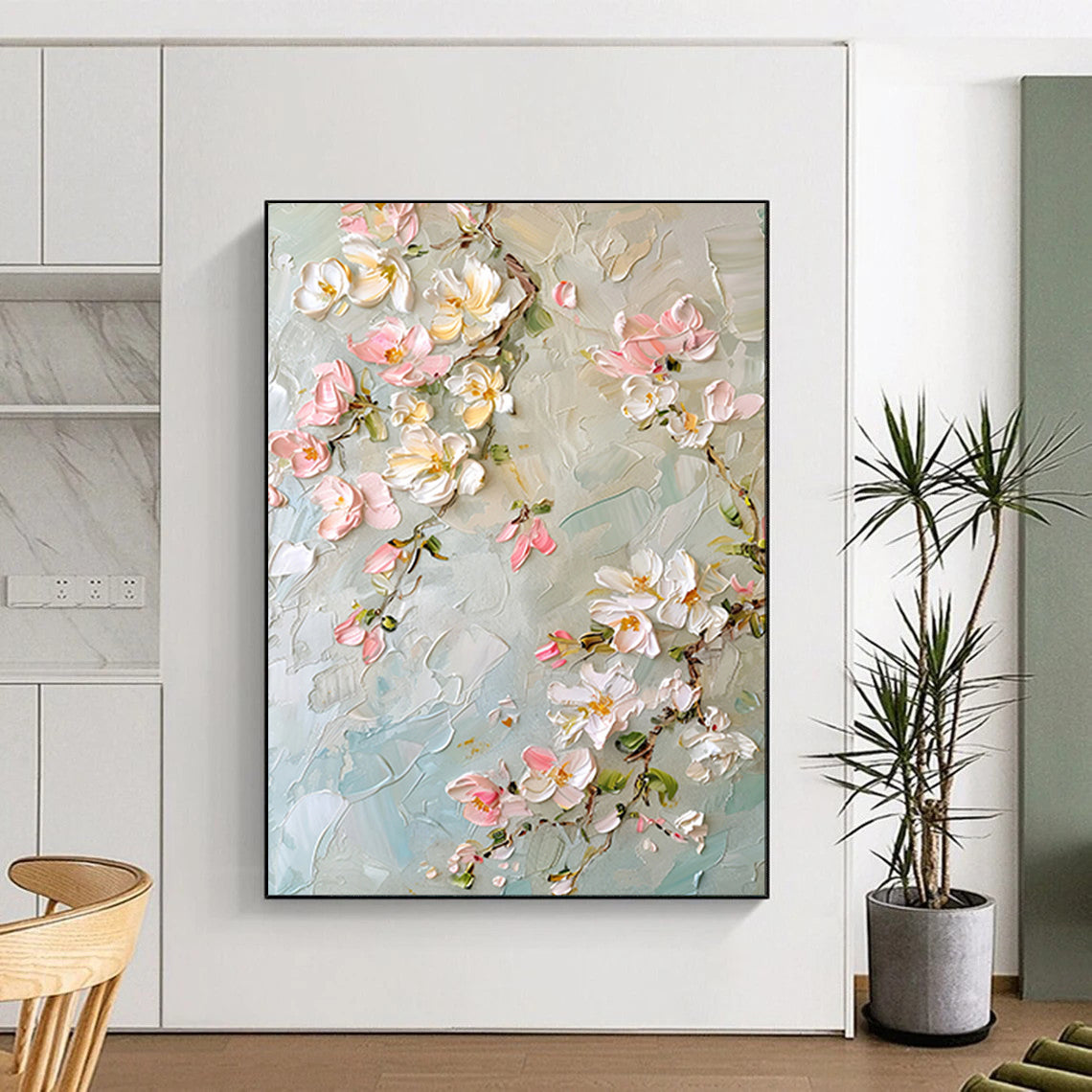 “Textured Pink - White Floral Oil Painting” - Oil Painting On Canvas PT2067