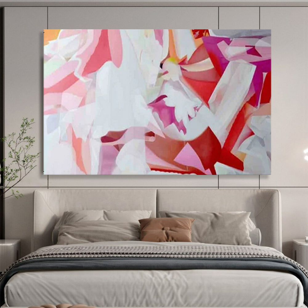“Pink - White Abstract Shapes” - Cubist - Inspired Abstract Painting On Canvas PT1585