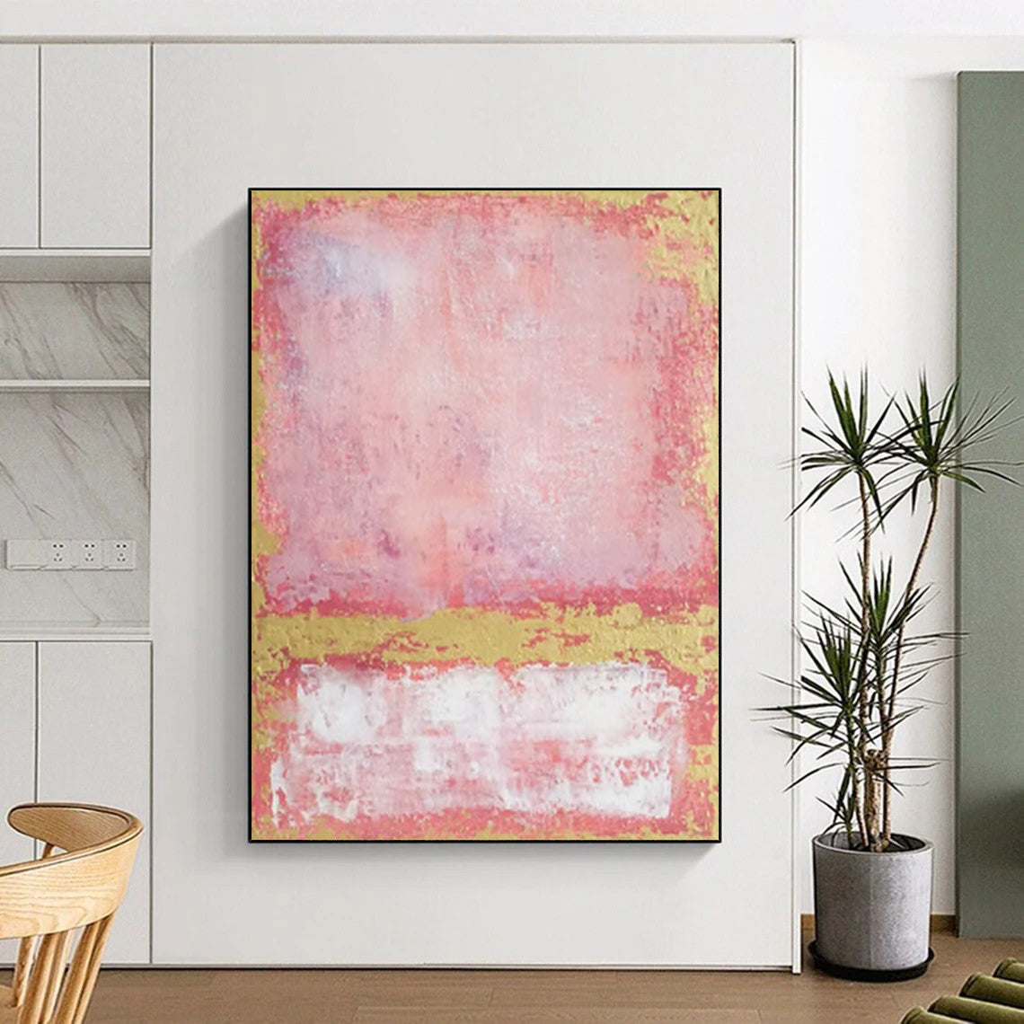“Pink - Gold - White Abstract” - Color Field Painting On Canvas PT2325