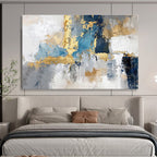 Blue - Gray Abstract with Gold Accents - Luxe Modern Painting On Canvas DKS344