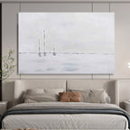 “White - Gray Minimalist Sailboats” - Abstract Landscape Painting On Canvas PT261
