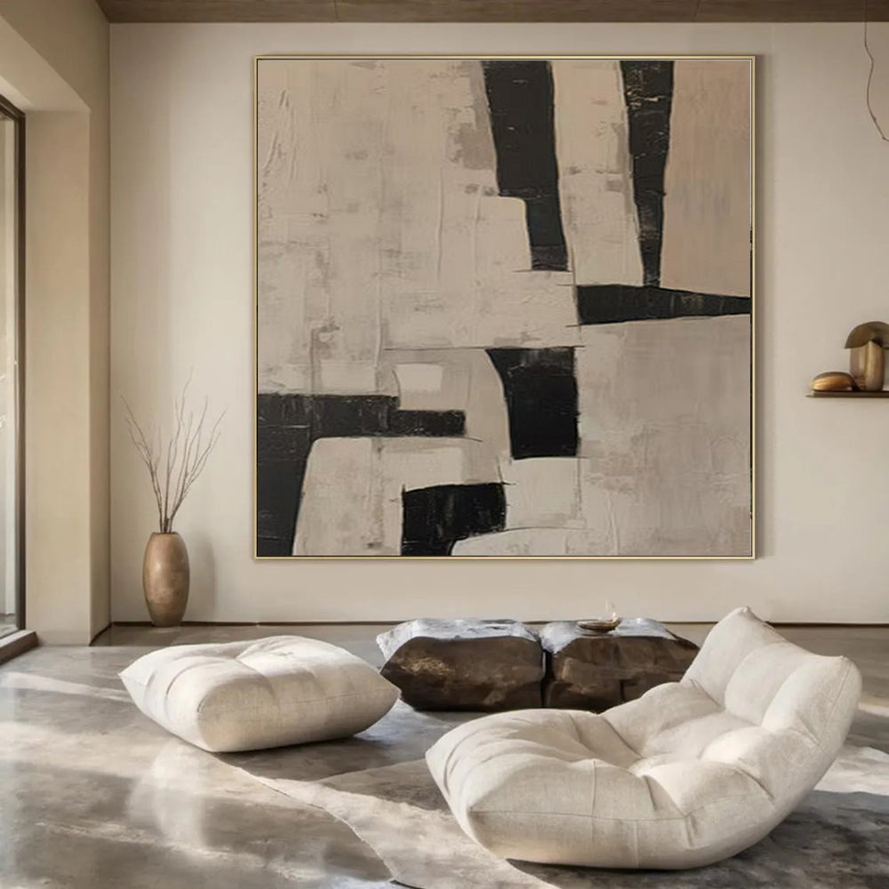 Black and White Geometric, "Structured Simplicity" – Geometric Abstract Painting On Canvas PS0985