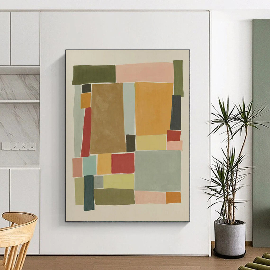 “Colorful Abstract Geometric Collage” - Cheerful Abstract Painting On Canvas PS0333