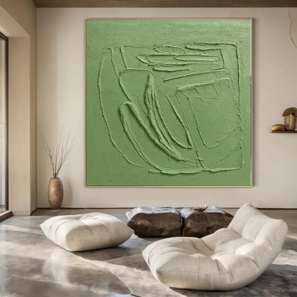 “Textured Green Relief” - Minimalist Abstract Painting On Canvas PS0192