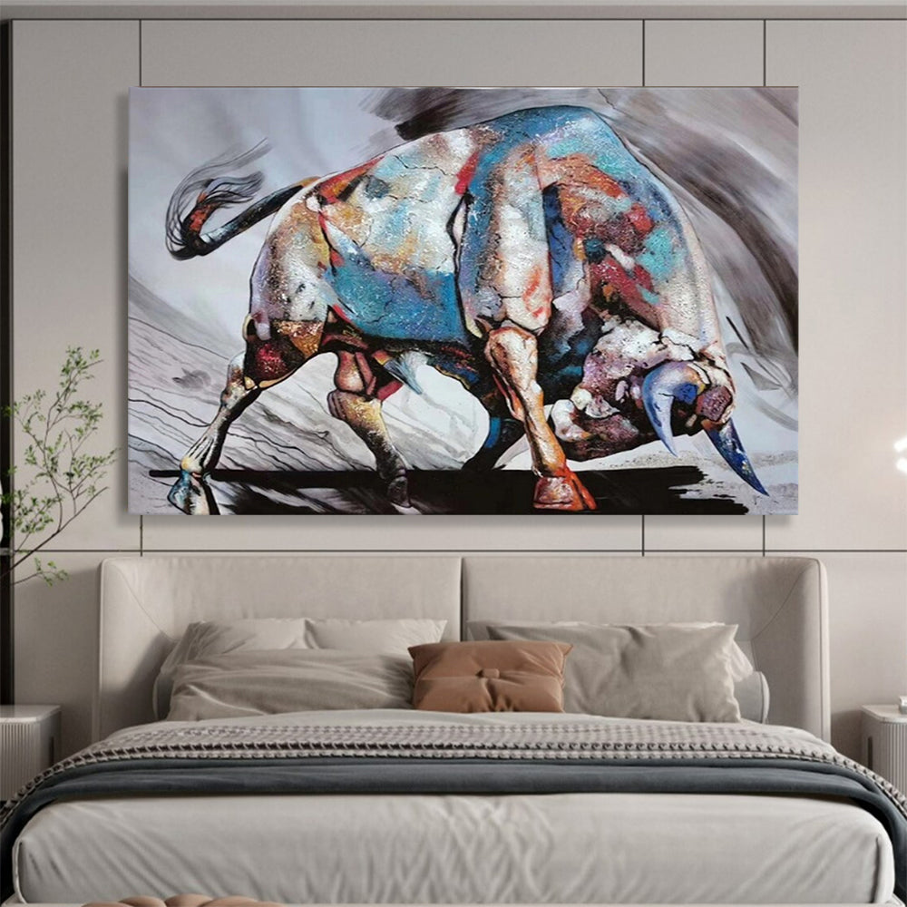 “Colorful Charging Bull” - Expressionist Animal - Painting On Canvas PT1747