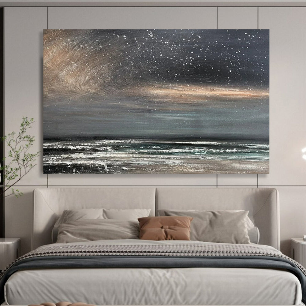 “Starry Night Over the Ocean” - Impressionist Seascape - Painting On Canvas PT1786