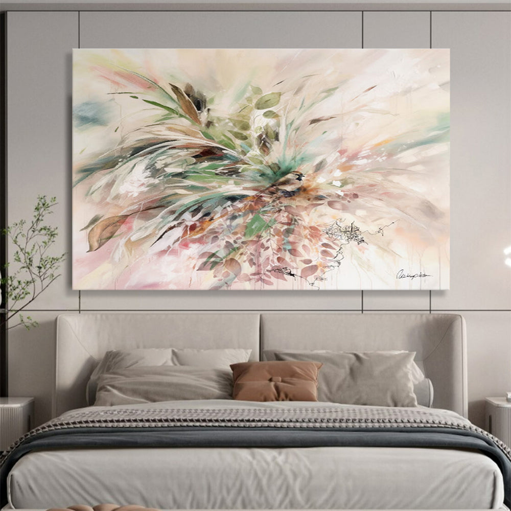“Floral And Bird Abstract” - Floral Painting On Canvas DKS535