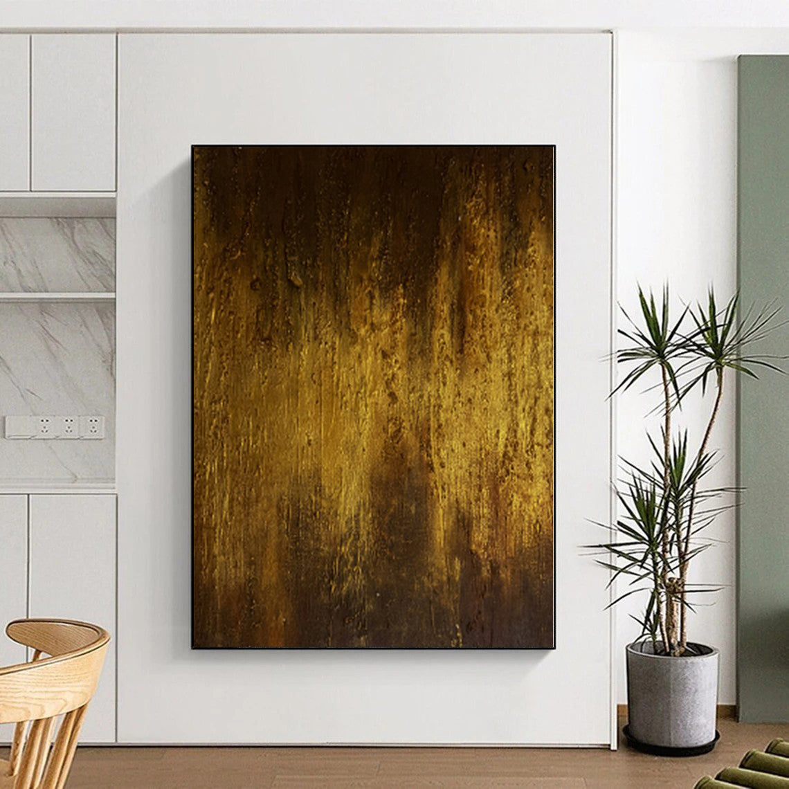 “Golden Abstract Depth” - Abstract Impasto Painting On Canvas PS0032