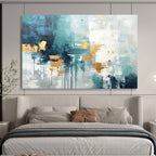 “Teal, Gray, and Gold Abstract Drips” - Modern Abstract Painting On Canvas PT073