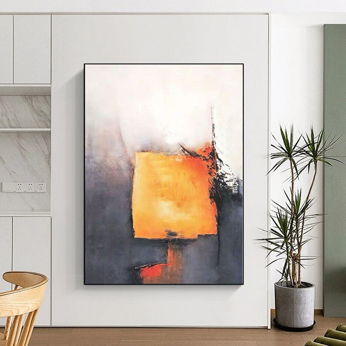 “Orange - Gray Abstract Block” - Orange, Gray, Red Abstract Minimalist Painting On Canvas PS0591