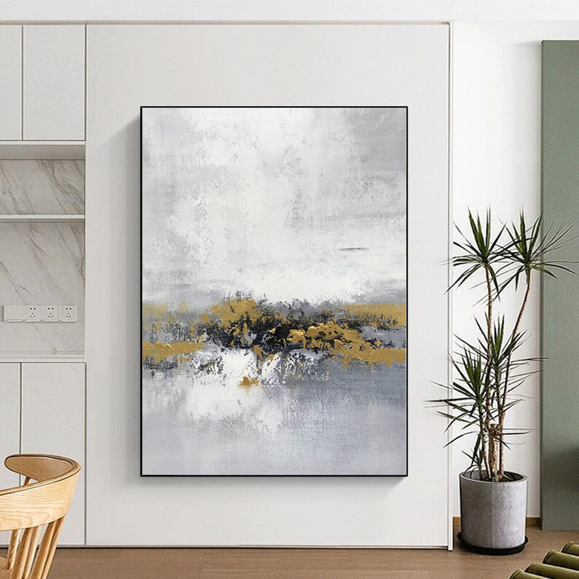 “Grey - Gold Abstract Horizon of Dreams” Painting On Canvas PS0380