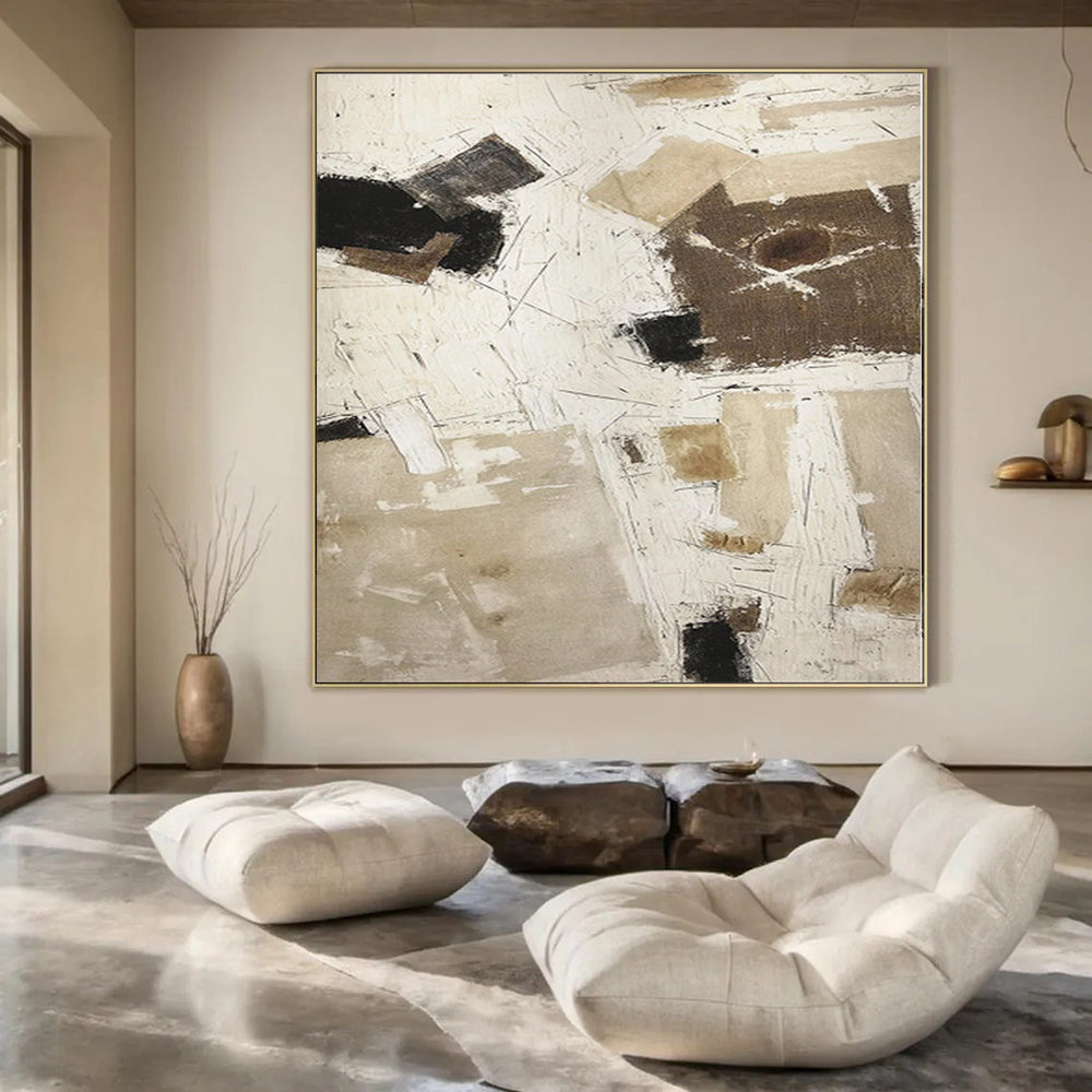 “Beige - Black - White Geometric” - Contemporary Abstract Painting On Canvas PS0128