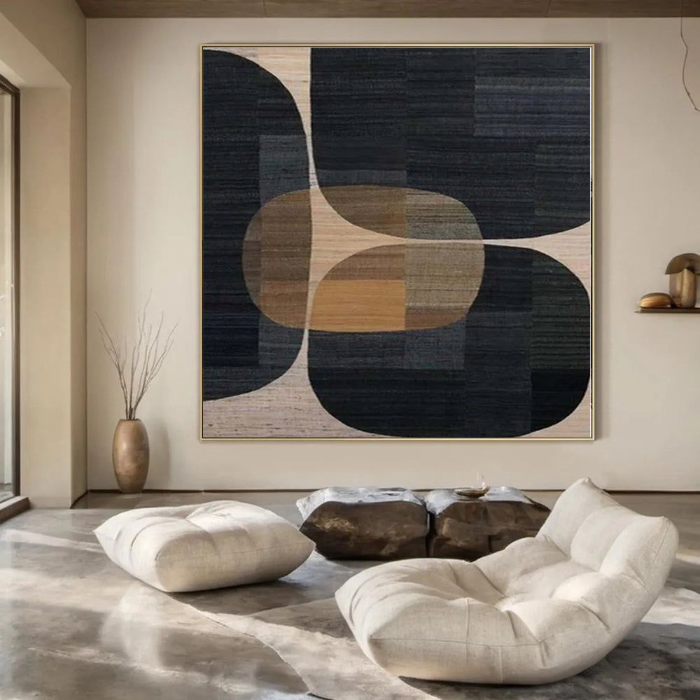 “Black - Brown - Beige Geometric” - Modern Abstract Painting On Canvas PS0162