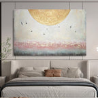 “Golden Moon with Flying Birds” - Impasto Sky - scape - Painting On Canvas PT1773