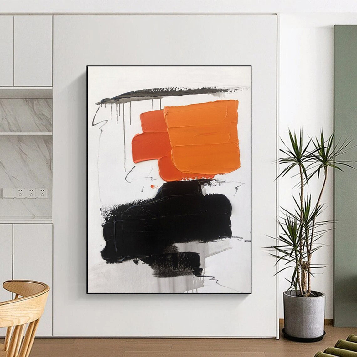 Burnt Orange, Black, White Layered Heat “Sunset Echo” - Painting On Canvas PS0789
