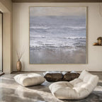 Gray, White and Beige with Textured Ocean Waves "Muted Surf" Abstract Landscape Painting On Canvas PS1161
