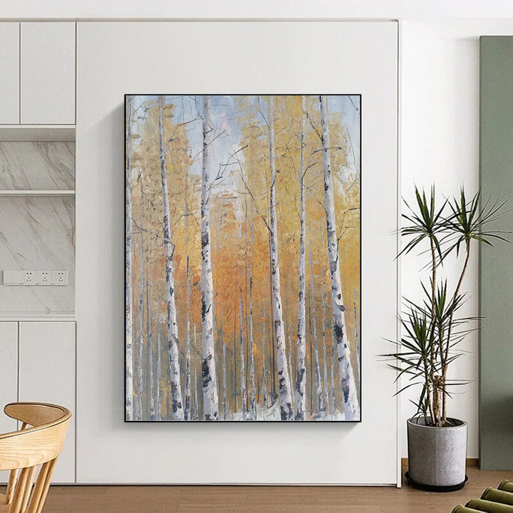 “Golden - White Birch Forest” - Impressionist Landscape Painting On Canvas PT1299