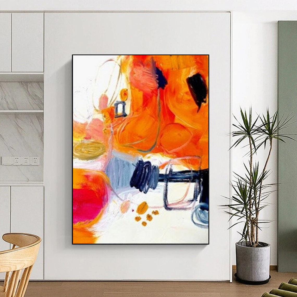 “Orange & Blue Abstract Fusion” - Color - Blocked Abstract Painting On Canvas DS272