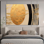 “Gold Oval & Black - White Lines” - Abstract Symbolist - Painting On Canvas PT1712