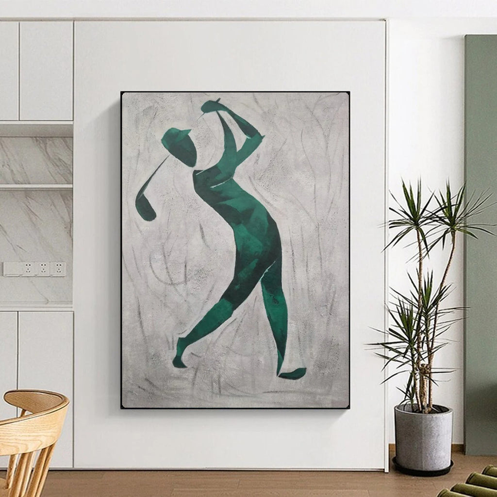 Golfer in Green Minimalist Sports Silhouette, Painting On Canvas PT2162