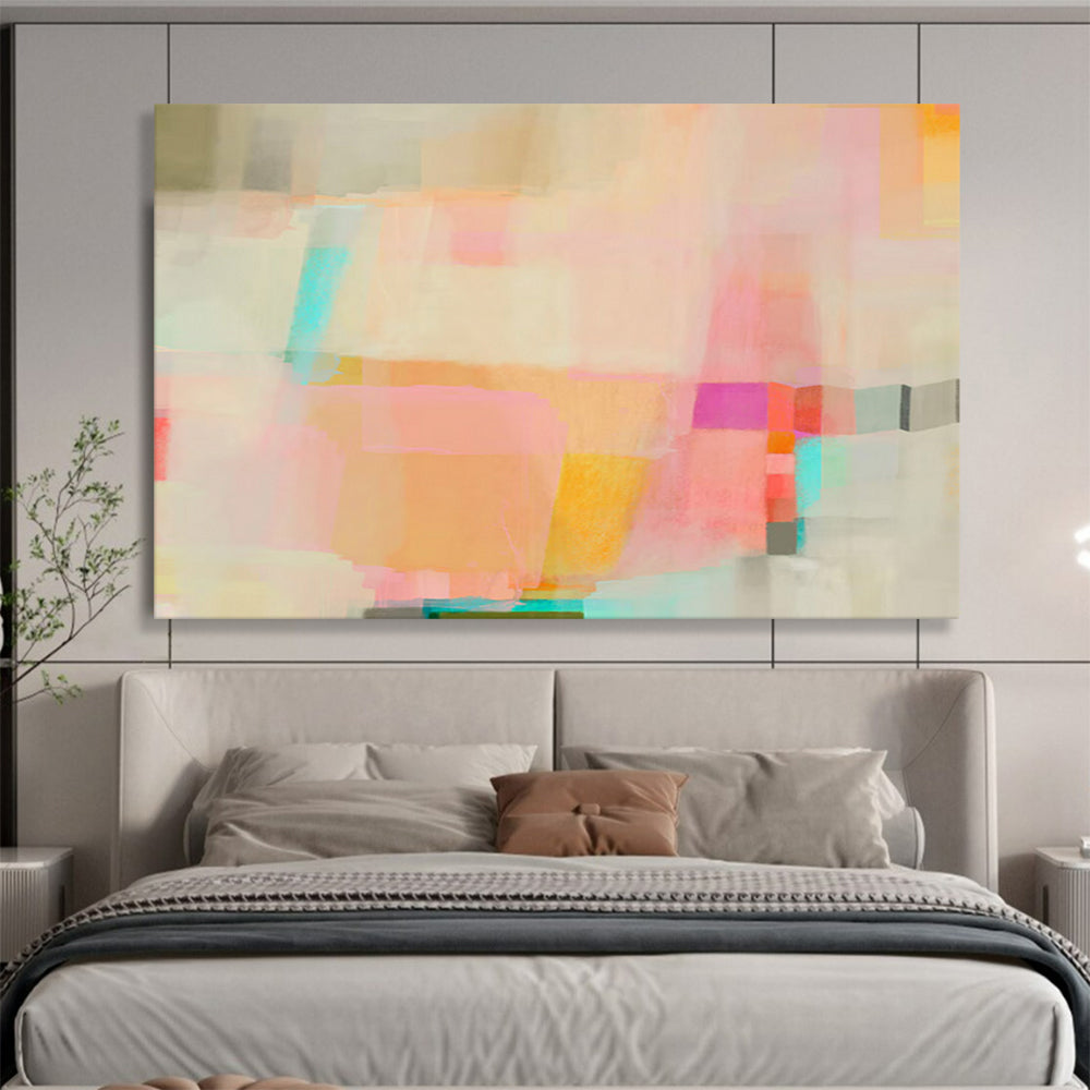 Pastel Color Block Abstract Painting On Canvas DKS029