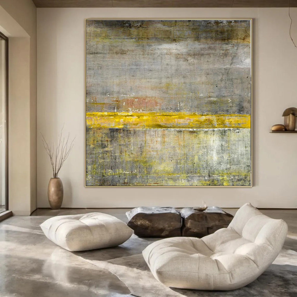 “Gray - Yellow Urban Divide” - Industrial Abstract Art On Canvas PS0203