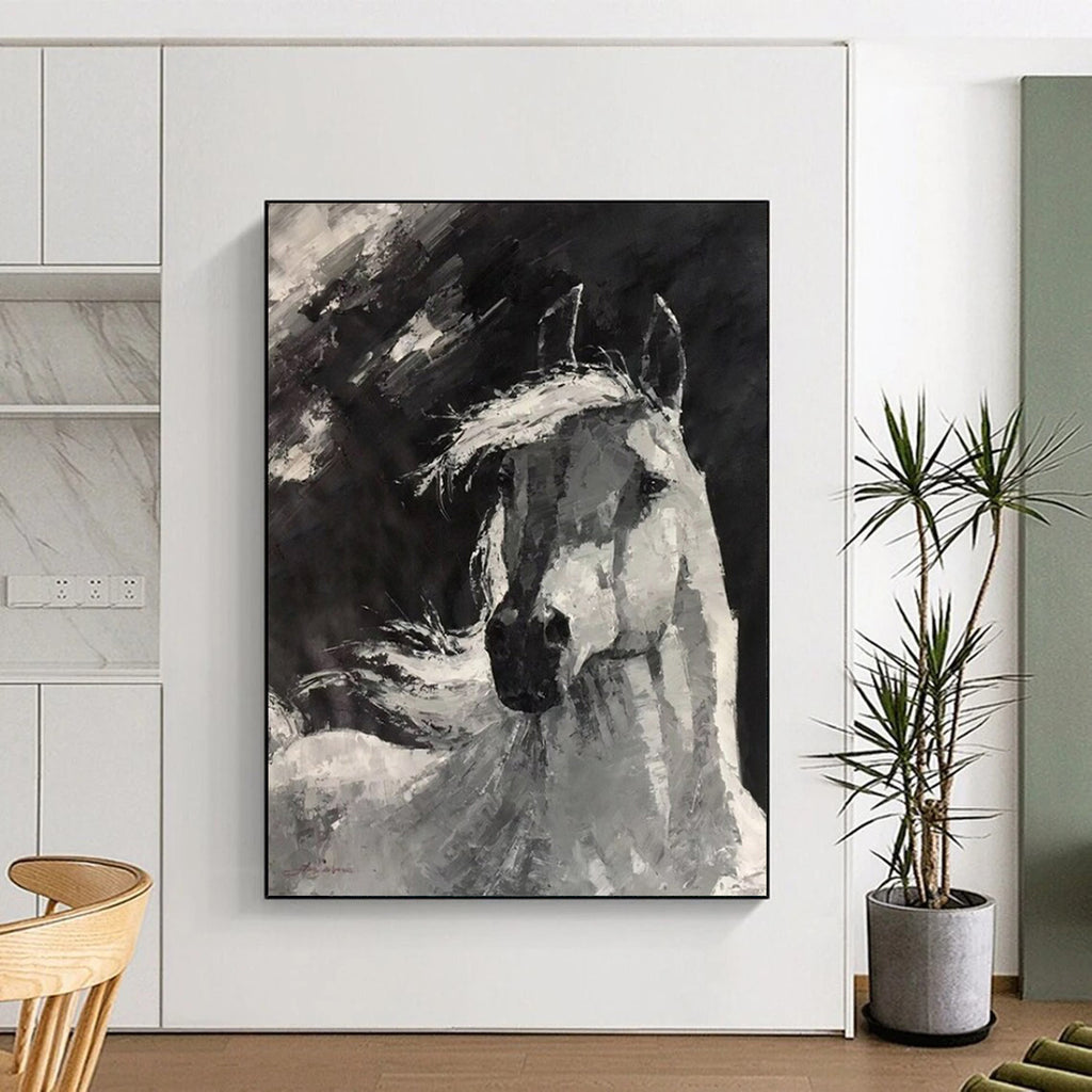 “Monochrome Horse Portrait” - Expressive Acrylic Painting On Canvas PT2183