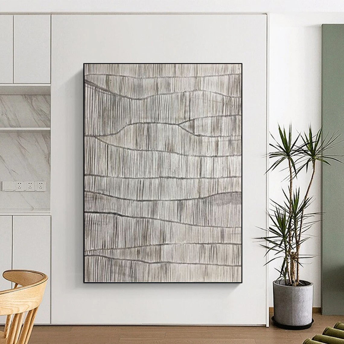 “Monochrome Textured Waves” - Monochromatic Abstract Painting On Canvas PT1042