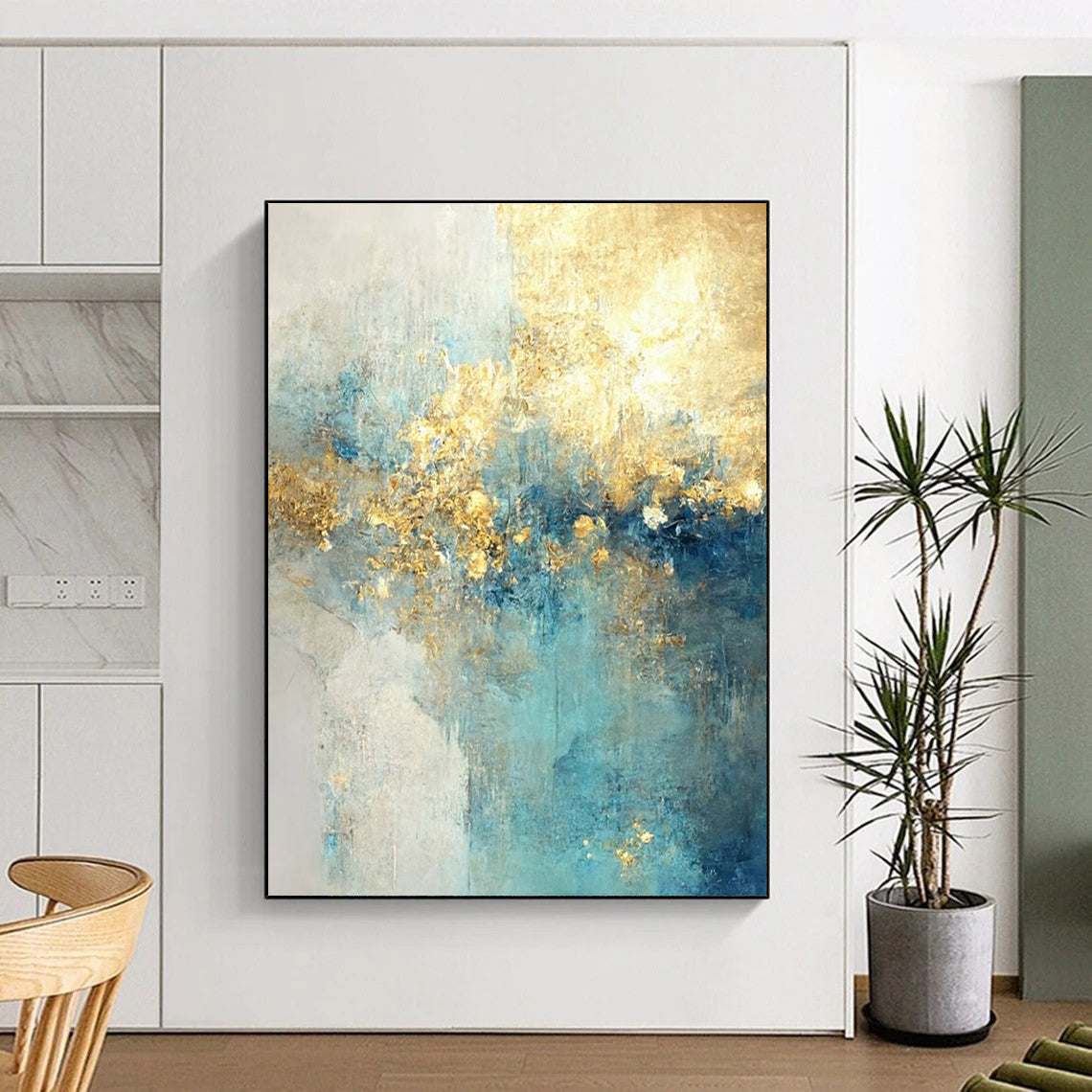 Blue - Gold Abstract Dreamscape Textured Painting On Canvas DS077