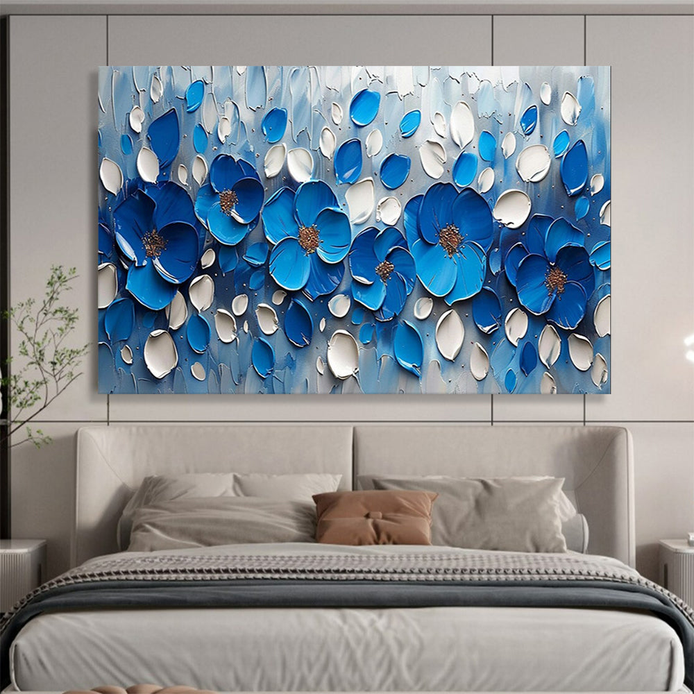 “3D Blue Floral Burst” - Sculptural Flower Painting On Canvas PT173