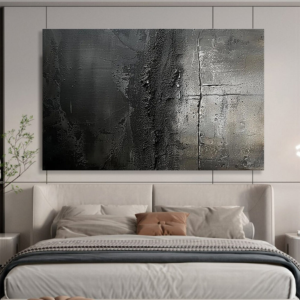 Grey and Black Textured Layers Abstract Expressionist Painting On Canvas DKS150