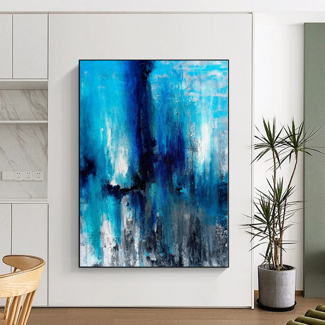 “Blue and Gray Abstract Cascade” - Abstract Expressionist Painting On Canvas PS0024
