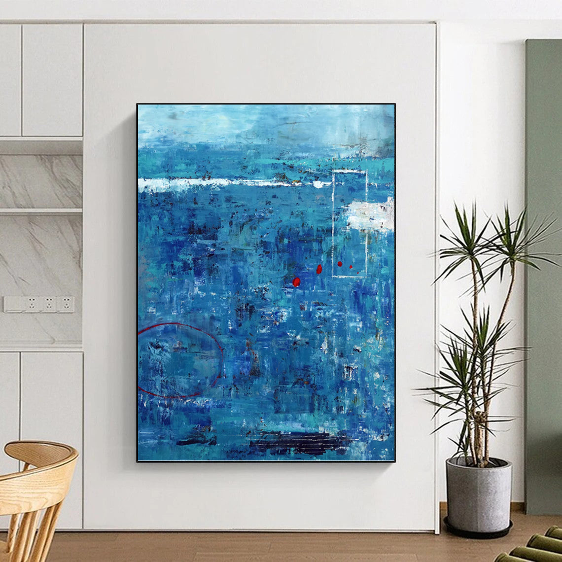 “Blue Abstract with Red Accents” - Textured Abstract Painting On Canvas PT1100