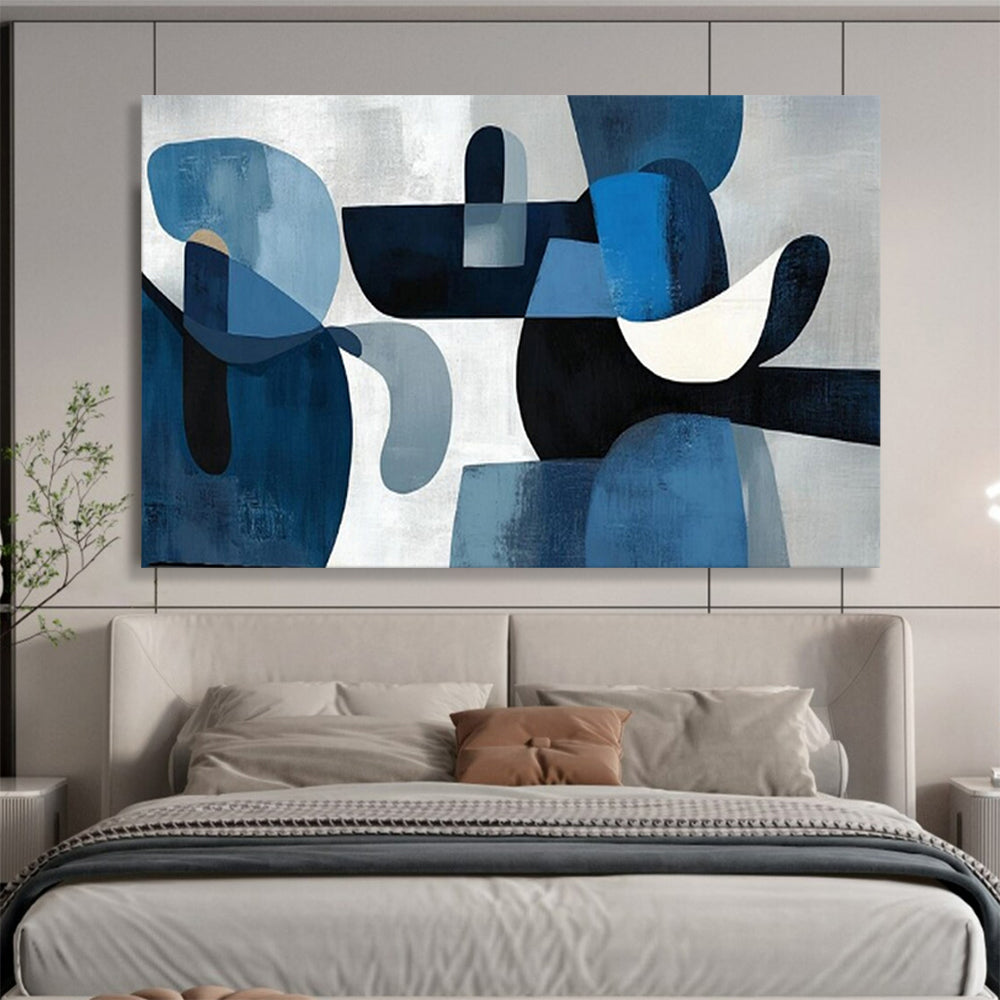 “Blue Shapes & Monochrome Background” - Abstract Cubist - Painting On Canvas PT1713