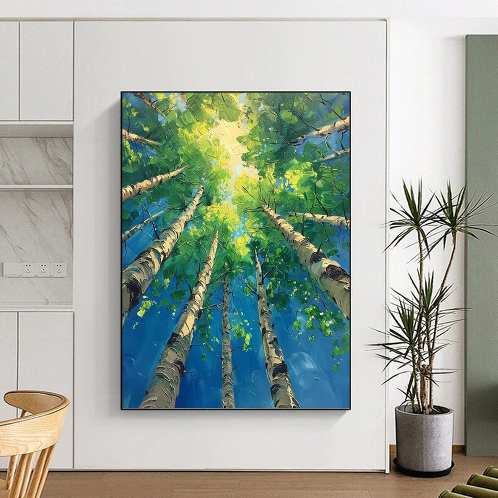 “Green and Blue Forest Canopy” - Landscape, Impressionistic Painting On Canvas PT1552