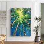 “Green and Blue Forest Canopy” - Landscape, Impressionistic Painting On Canvas PT1552