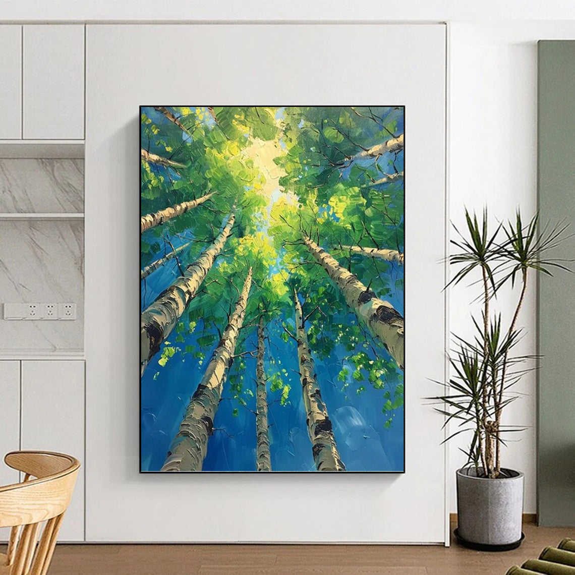 “Green and Blue Forest Canopy” - Landscape, Impressionistic Painting On Canvas PT1552