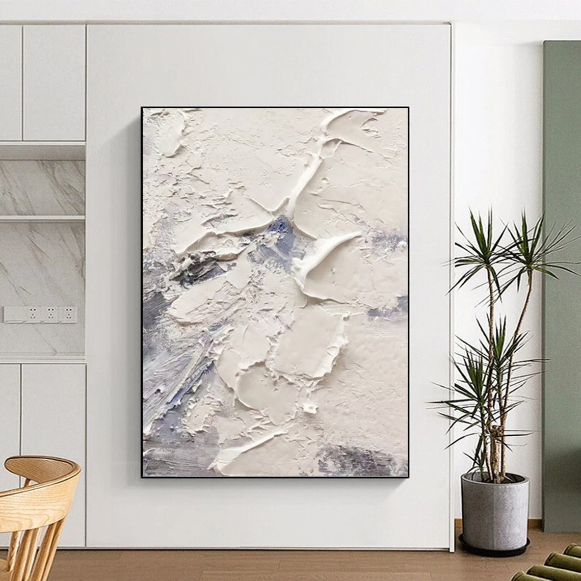 “White - Blue Textured Abstract” - Textured Abstract Painting On Canvas PT1258