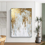 White - Gold Abstract Flow Textured Painting On Canvas DS074