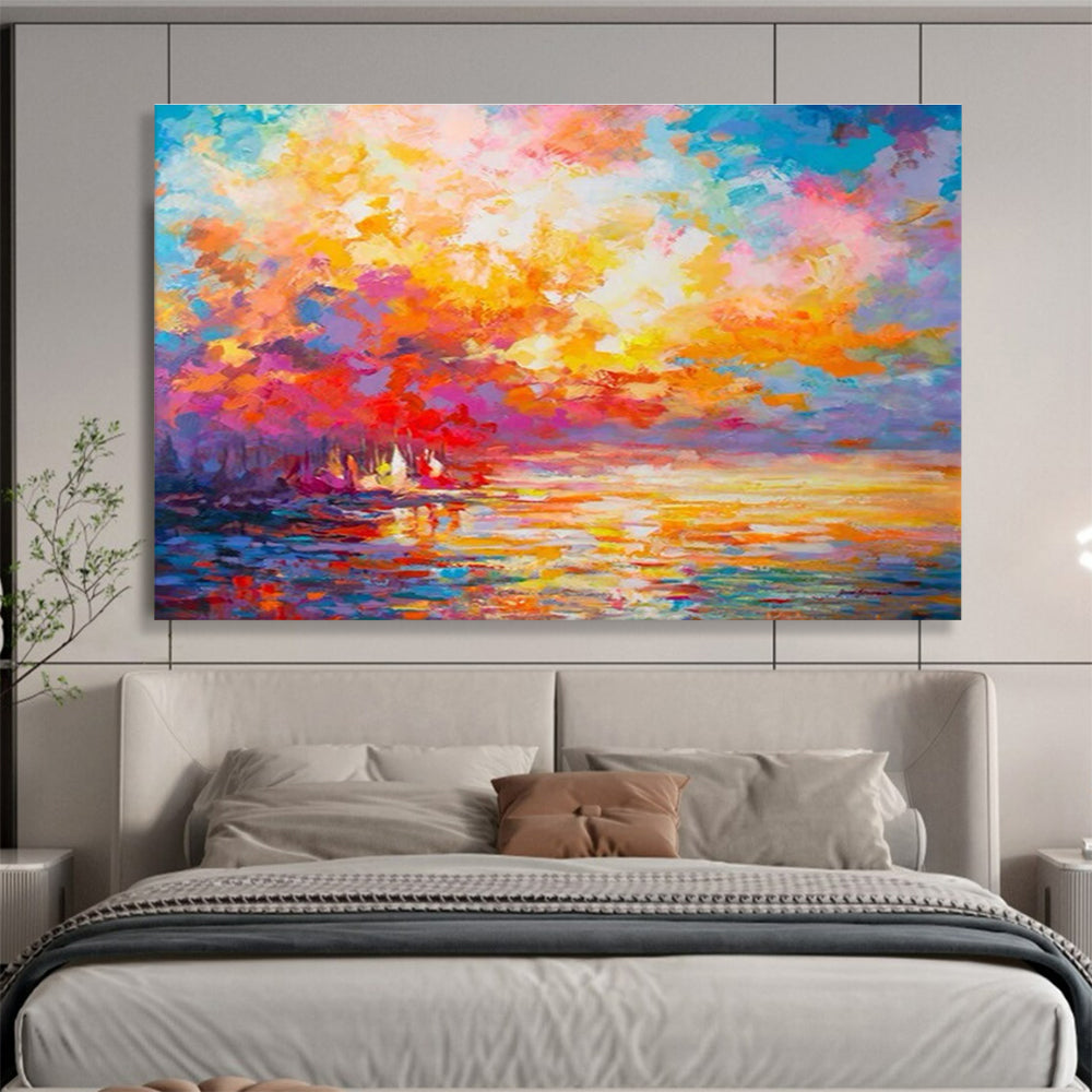“Vibrant Sunset Abstract” - Impressionistic Landscape Painting On Canvas DKS409