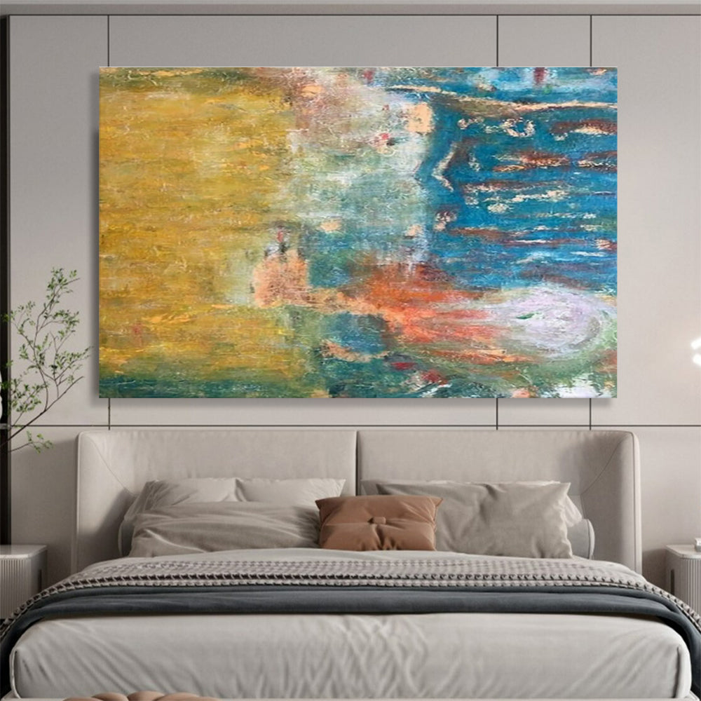 “Color Fusion Landscape” - Yellow, Blue & Green Abstract, Textured Oil Painting On Canvas DKS721