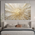 “Gold - White Burst” - Radiant Gold “Solar Flare” Painting On Canvas PT1615