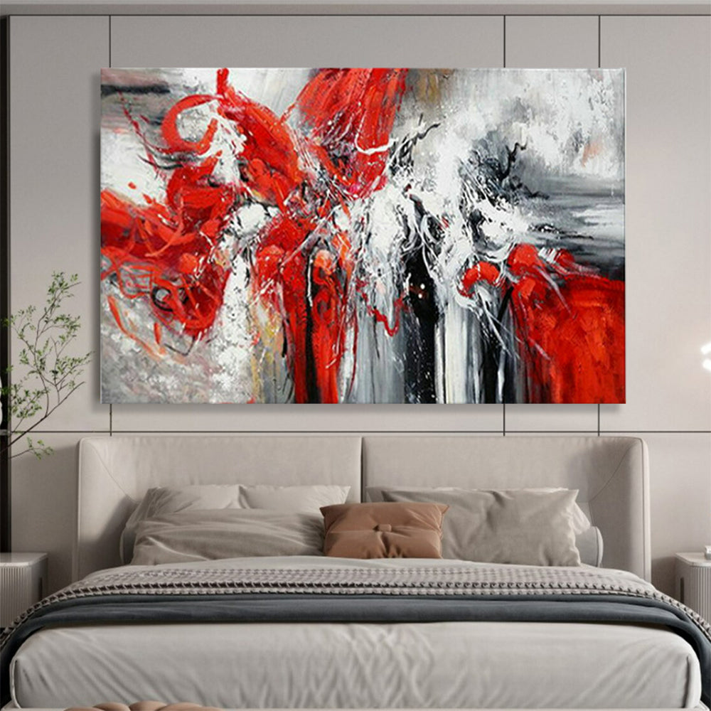 “Red - White Abstract Energy Burst” - Expressive Oil Painting on Canvas PT1485